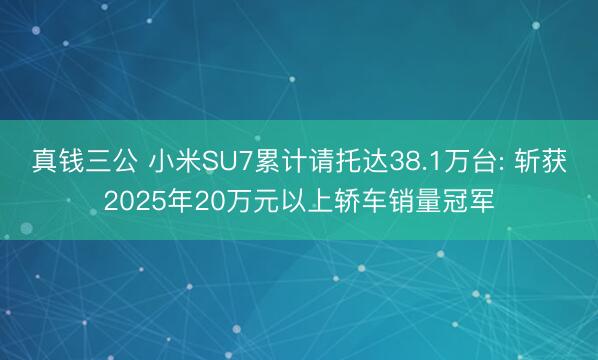 真钱三公 小米SU7累计请托达38.1万台: 斩获2025年20万元以上轿车销量冠军