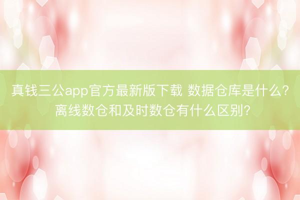 真钱三公app官方最新版下载 数据仓库是什么? 离线数仓和及时数仓有什么区别?